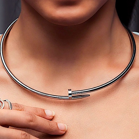 Silver Nail Choker Necklace Platinum No stones Screw Nailhead - Picture 2 of 8